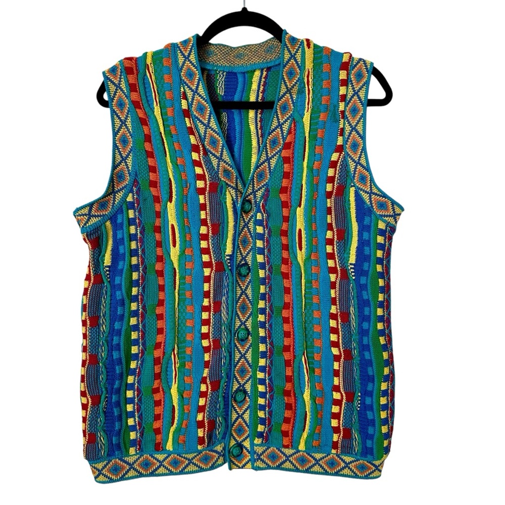 Vintage 90s COOGI Style Striped 3D Knit Vest